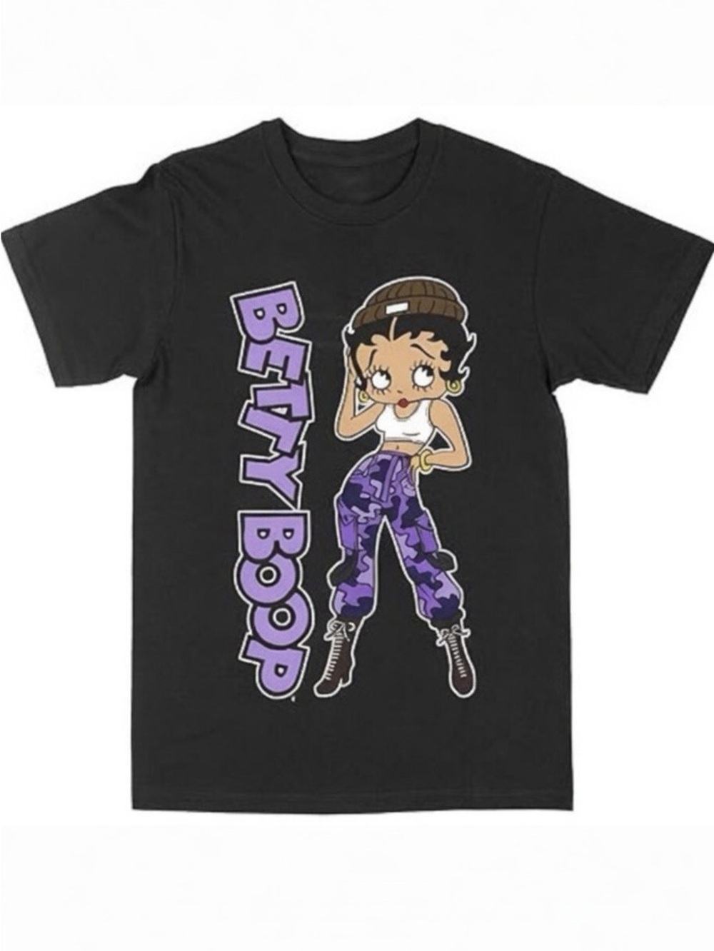 Betty Boop Black 🖤 Cotton Short Sleeve 💜Camo Betty Boop Graphic Tee Shirt Crew